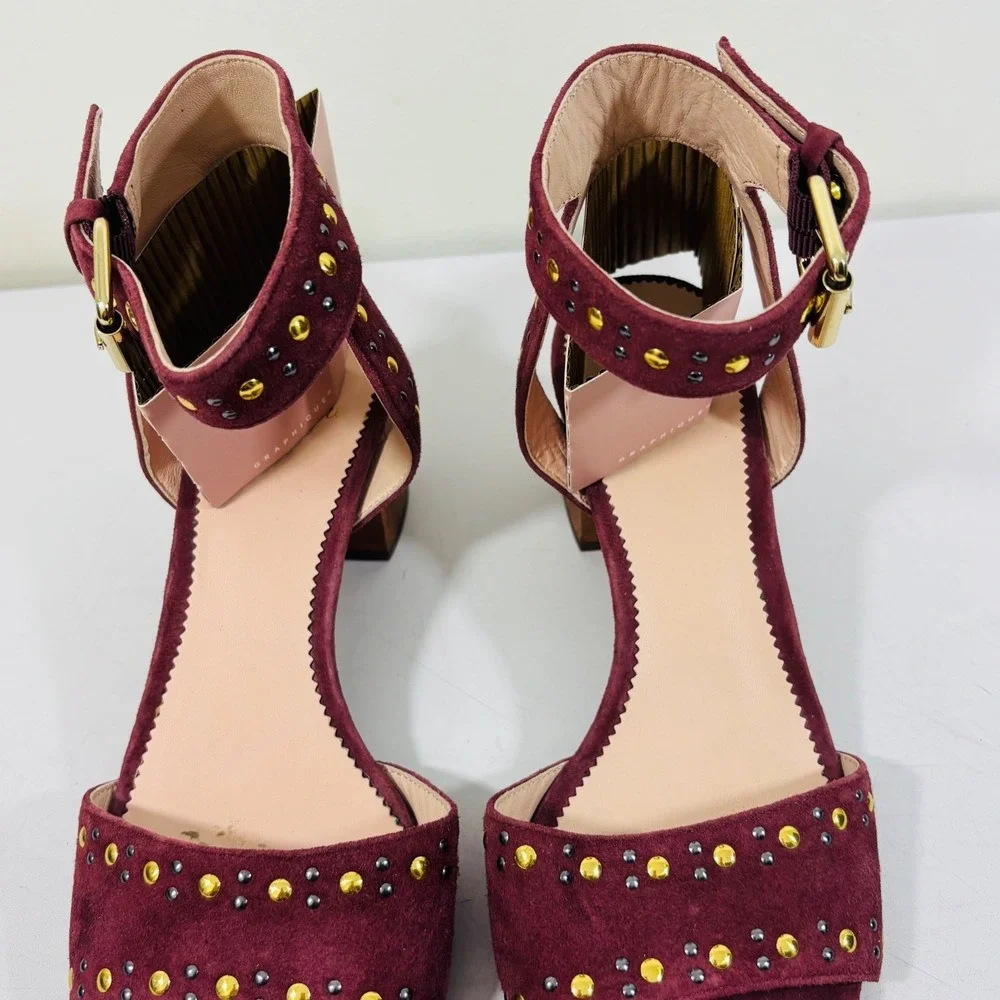 J. Crew Women's Penny Sandals in Gold & Violet Studded Burgundy Suede Women's 8